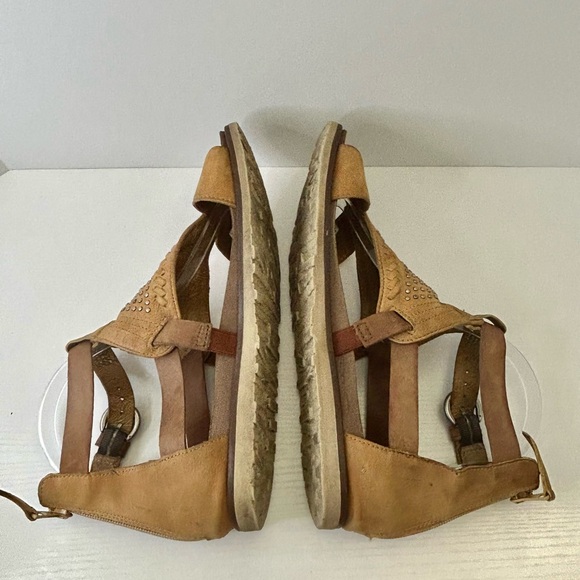 Miz Mooz Tessa Cognac Brown Leather Silver Stud Zip Back Gladiator Sandals Sz 9 - Picture 10 of 15